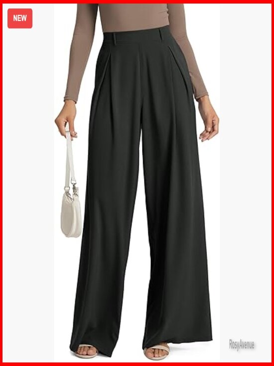 Pants - Lightweight Chiffon Wide Leg Pants High Waist Pleated with Pockets